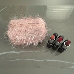 MAC MINI LIPSTICK KIT - FIREWORKED LIKE A CHARM: PINK - 3 COLOURS & MAKEUP BAG